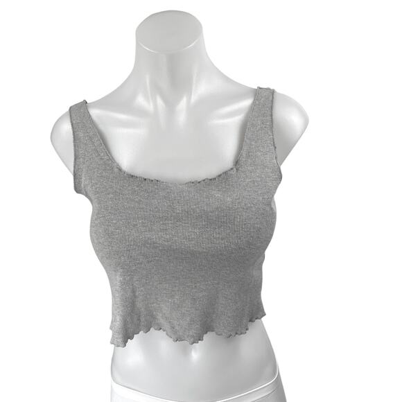 Beyond Her Gray Rib Knit Sleeveless Scalloped Cami Camisole Crop Tank Top Sz 10 - Picture 1 of 4